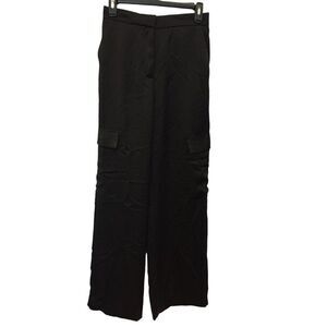 Zara Womens Satin effect Pants S Black Straight Leg Cargo Utility 8181/318 NWT